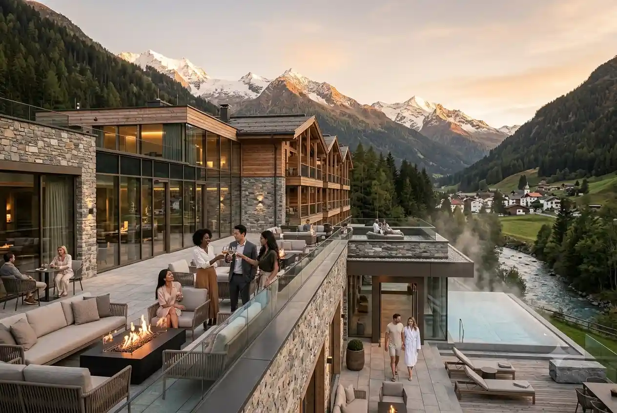 Luxury Aspen Alpine Lifestyle Hotel surrounded by scenic mountain landscapes