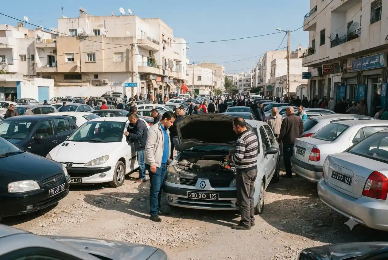 Car market in Tunisia with multiple vehicles for sale