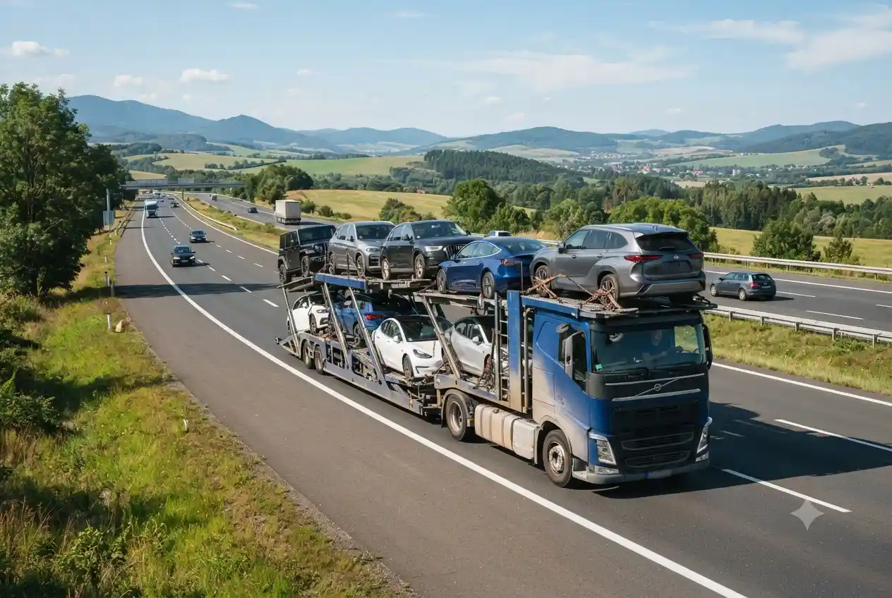 car carrier transporting vehicles on highway