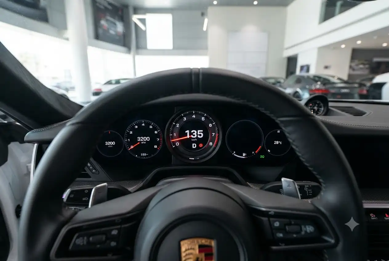 digital automobile speedometer on modern car dashboard