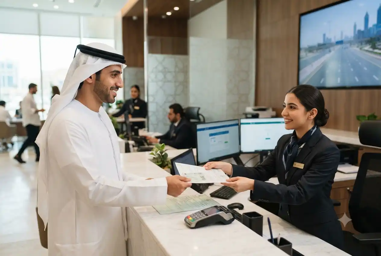 Driver receiving international driving permit services in UAE office