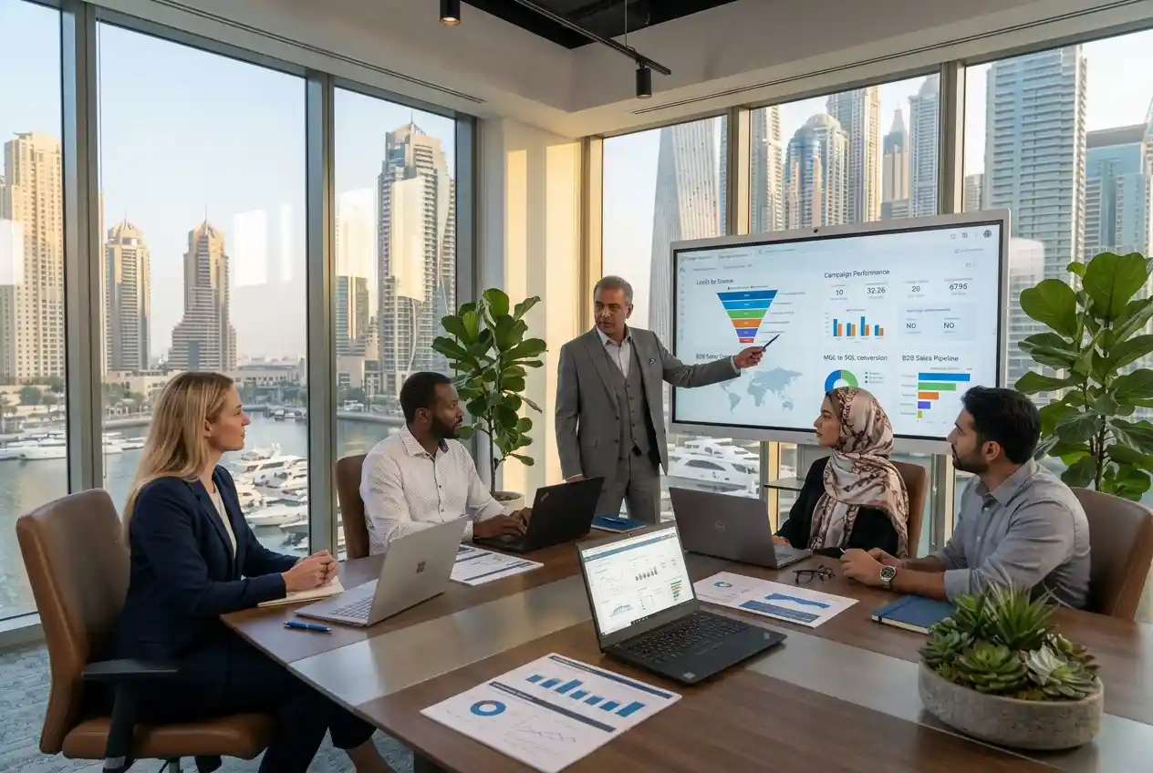 B2B marketing professionals analyzing lead generation and business growth strategies