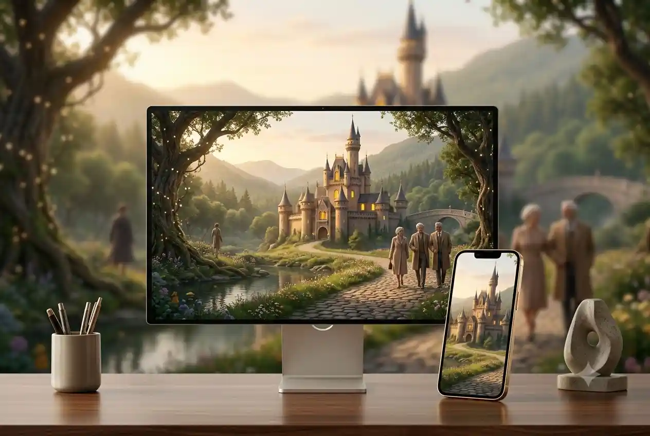 Fairy tale inspired digital wallpaper displayed on modern devices