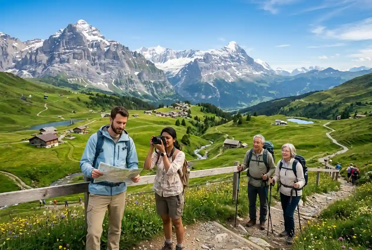 Travelers enjoying a scenic summer destination during June