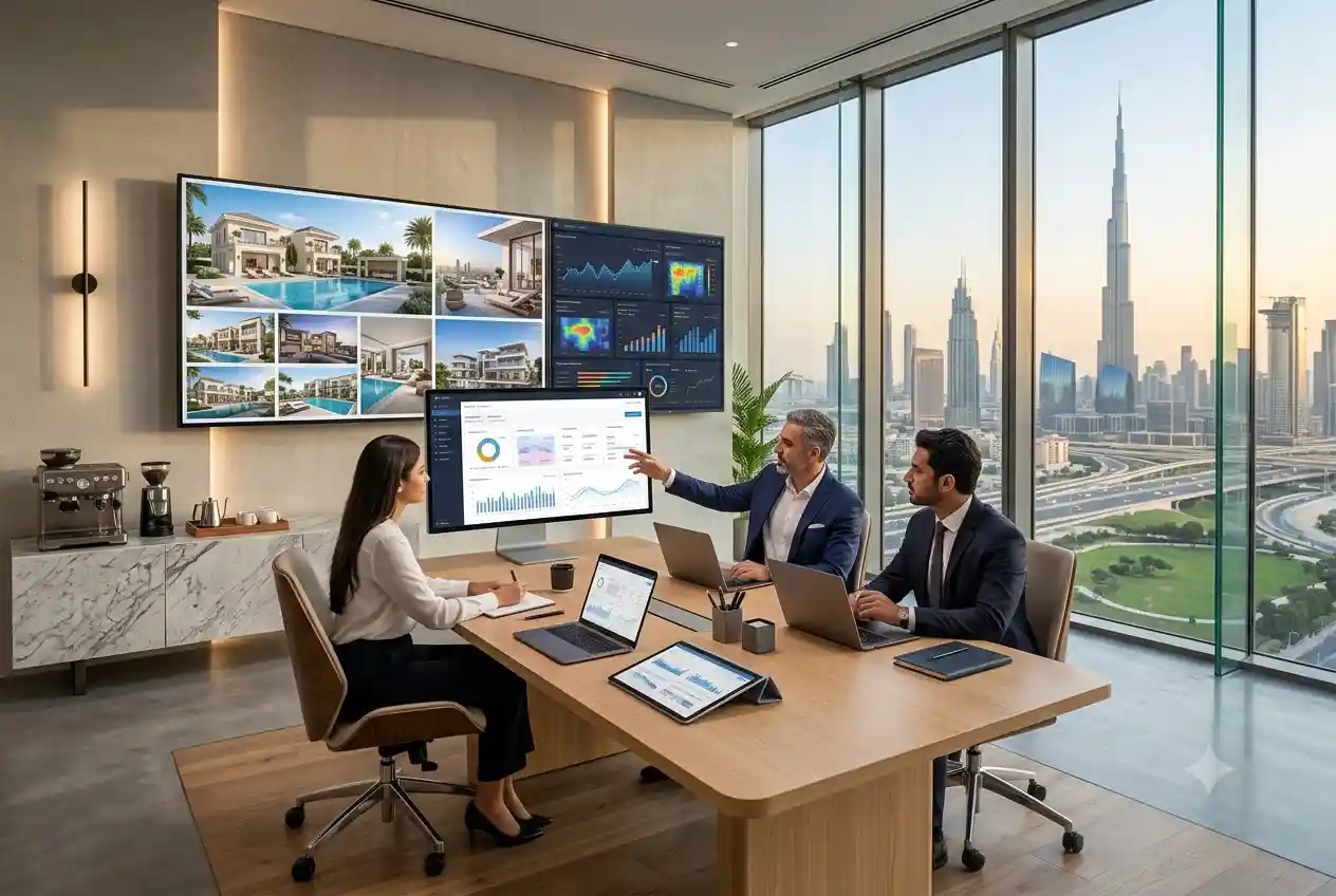 Real estate professionals planning digital property marketing campaigns in the UAE