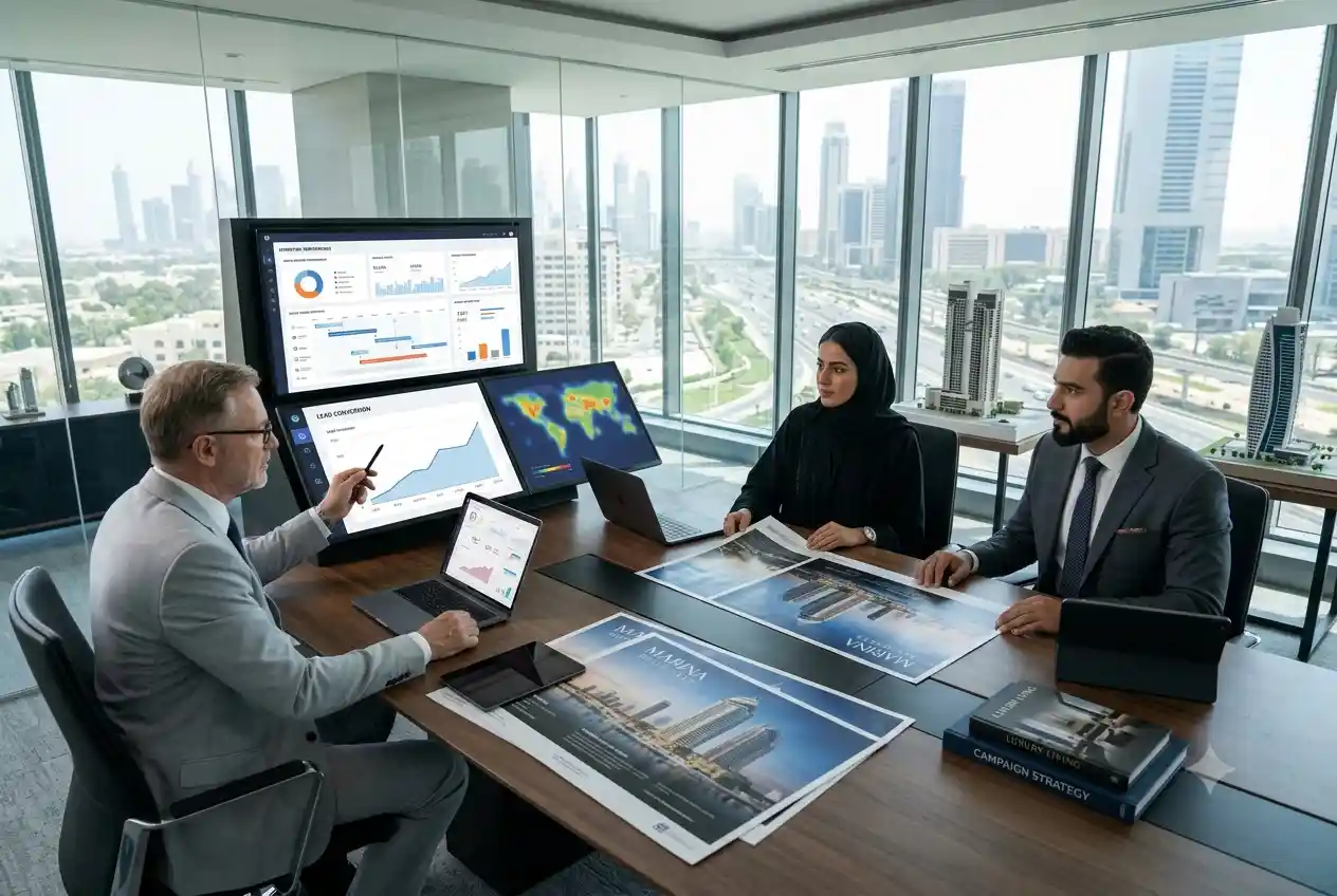 Real estate marketing professionals planning digital property campaigns in the UAE