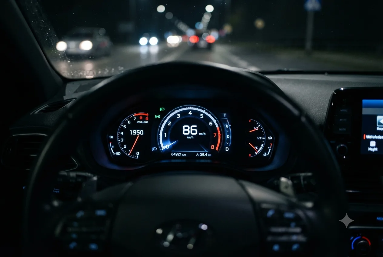 Digital odometer showing vehicle mileage on car dashboard