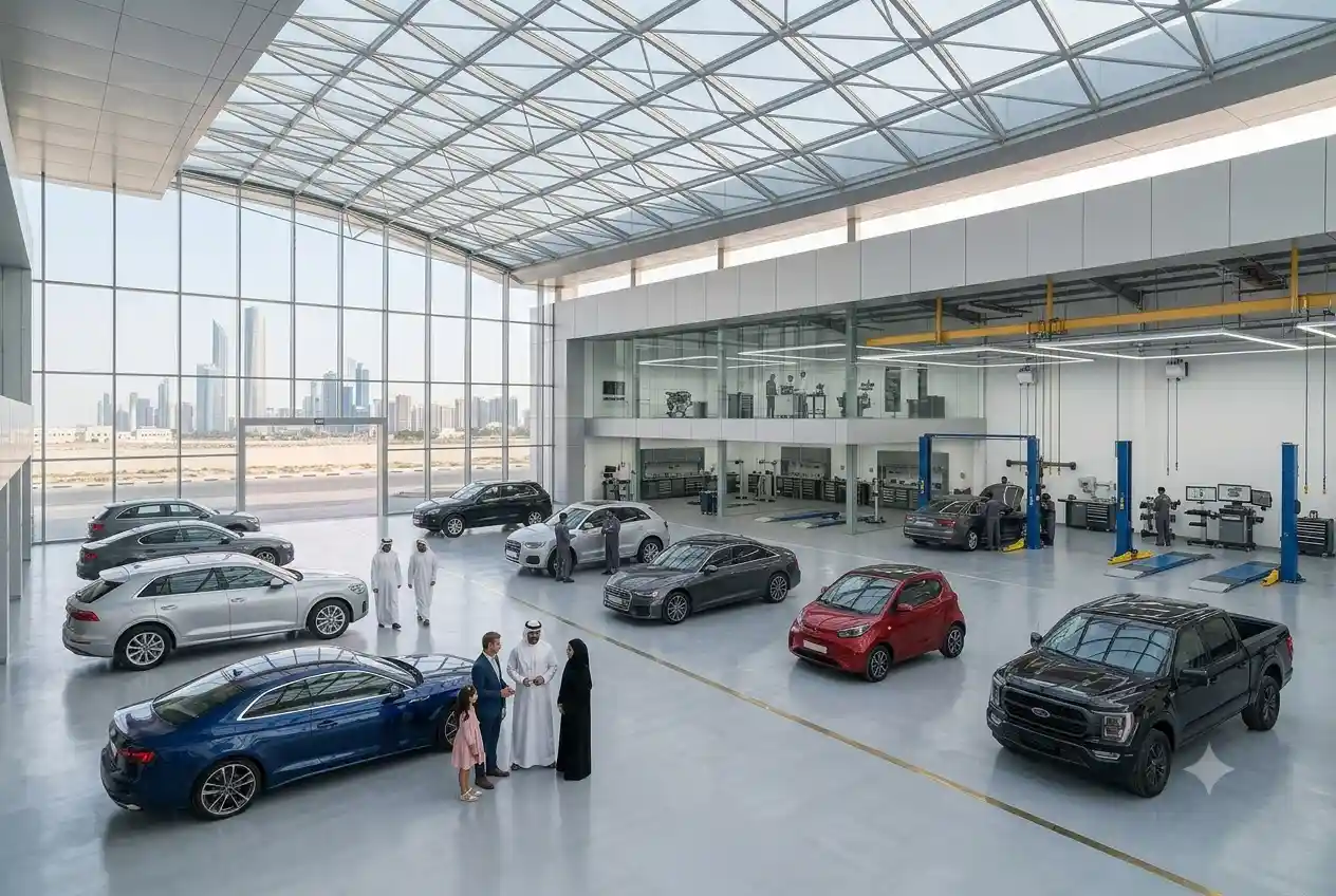 Modern automotive showroom and vehicle retail environment in UAE