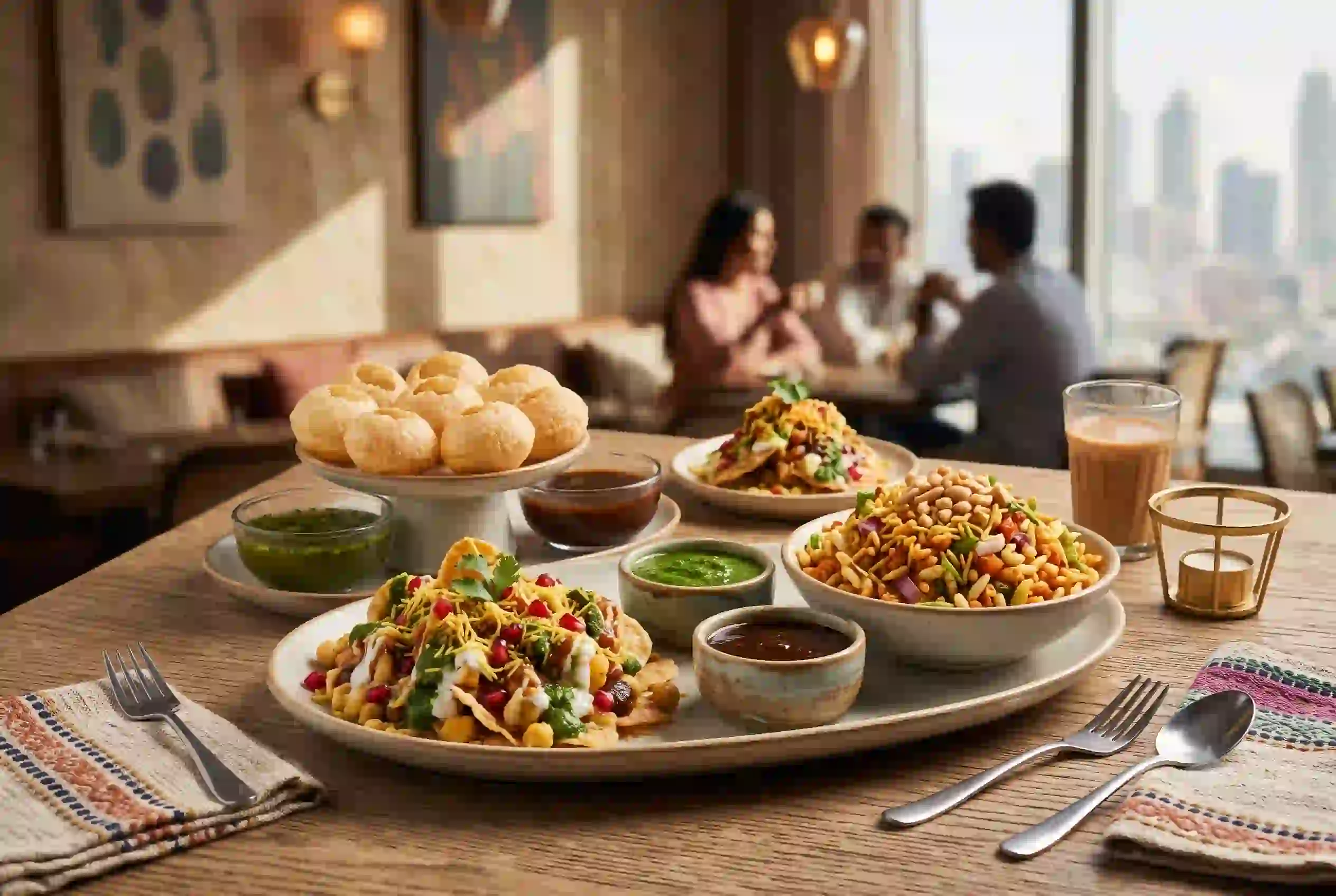 Traditional chaat food dishes served in a UAE restaurant