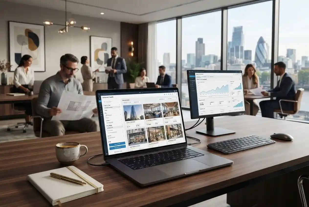 modern commercial real estate website design with property listings