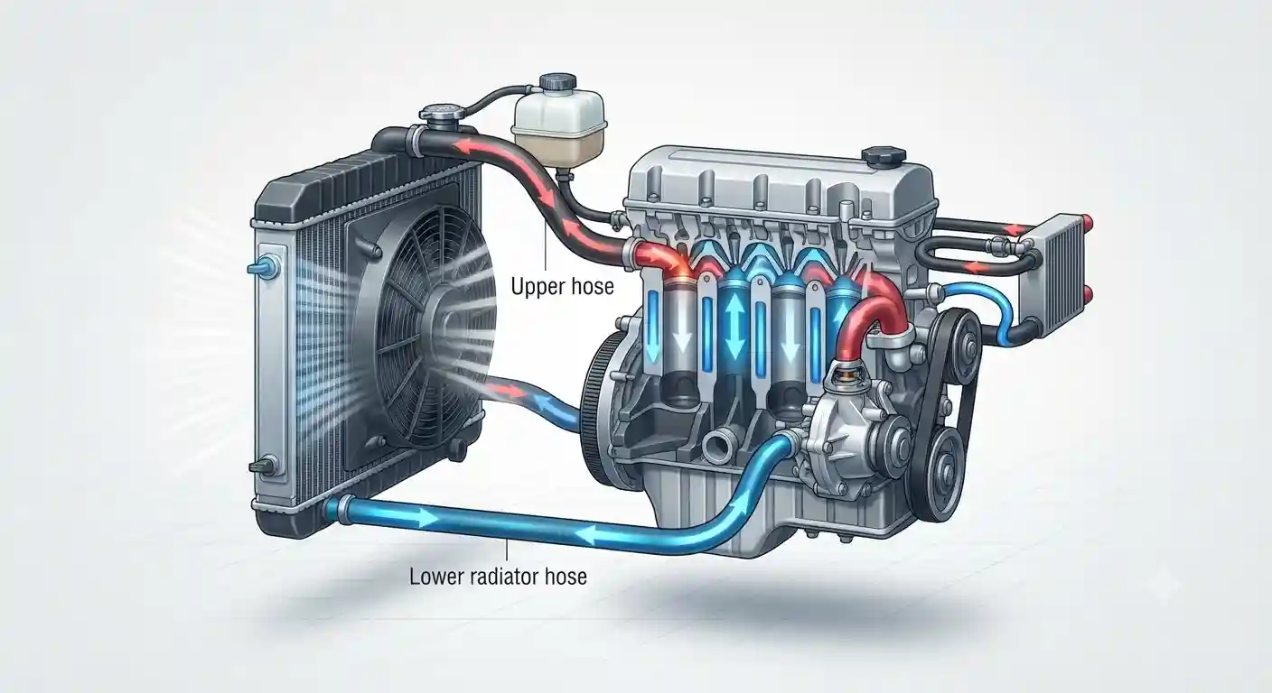 diagram showing cooling system in automobile engine