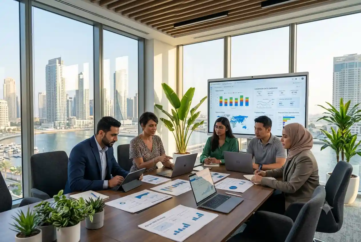 Professional digital marketing team in Ajman planning online business growth strategies