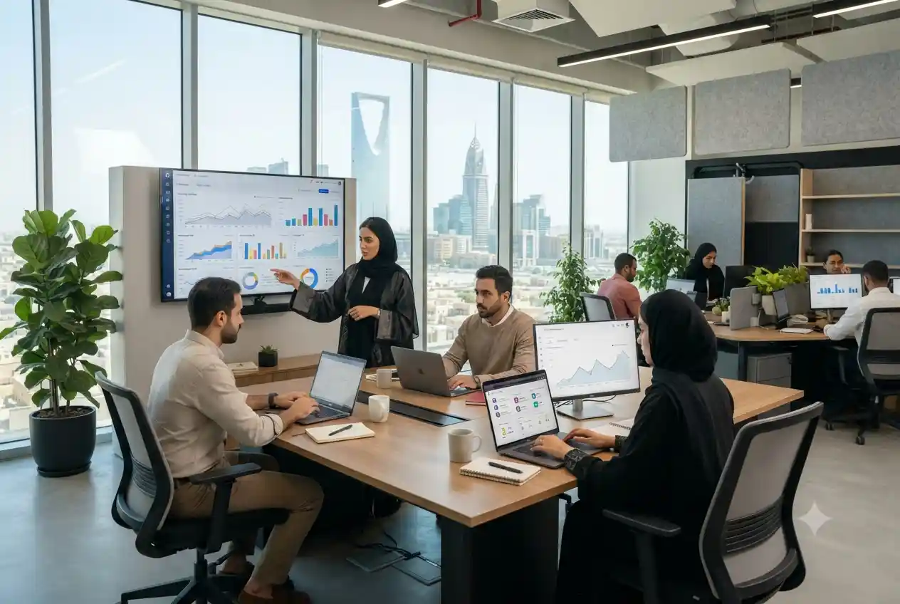 professional digital marketing team working in Saudi Arabia office environment