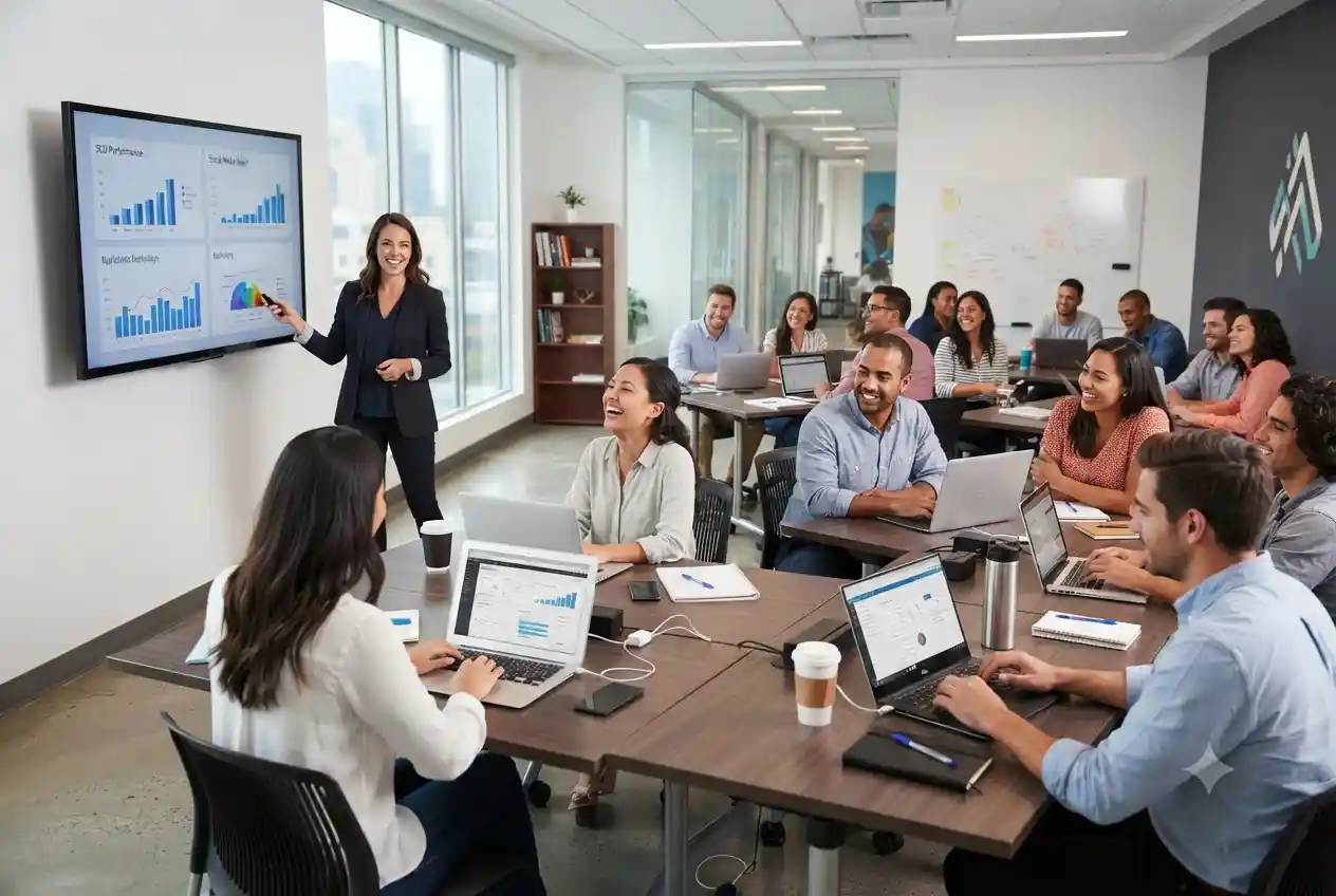students attending digital marketing class with instructor