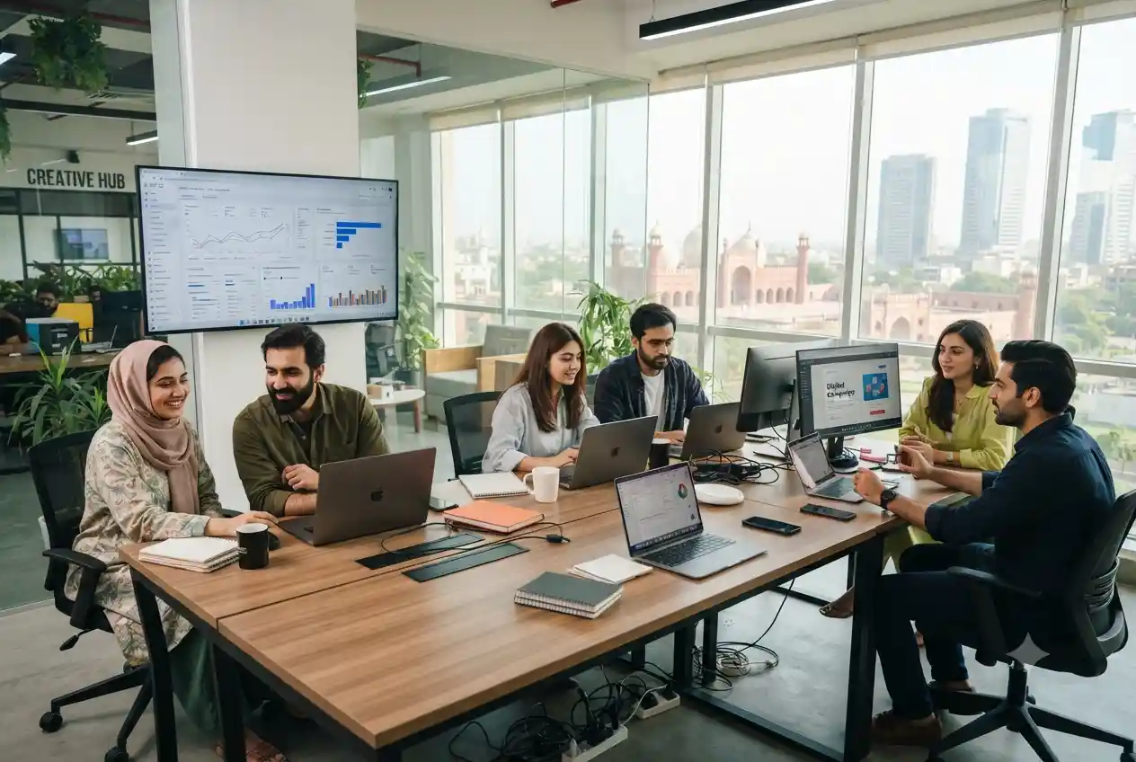 digital marketing professionals working in Lahore office environment