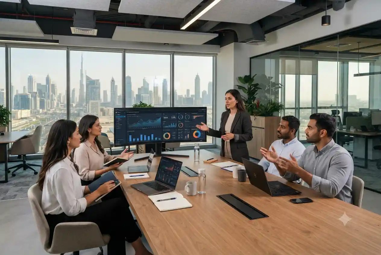 Digital marketing manager leading a team in a UAE office