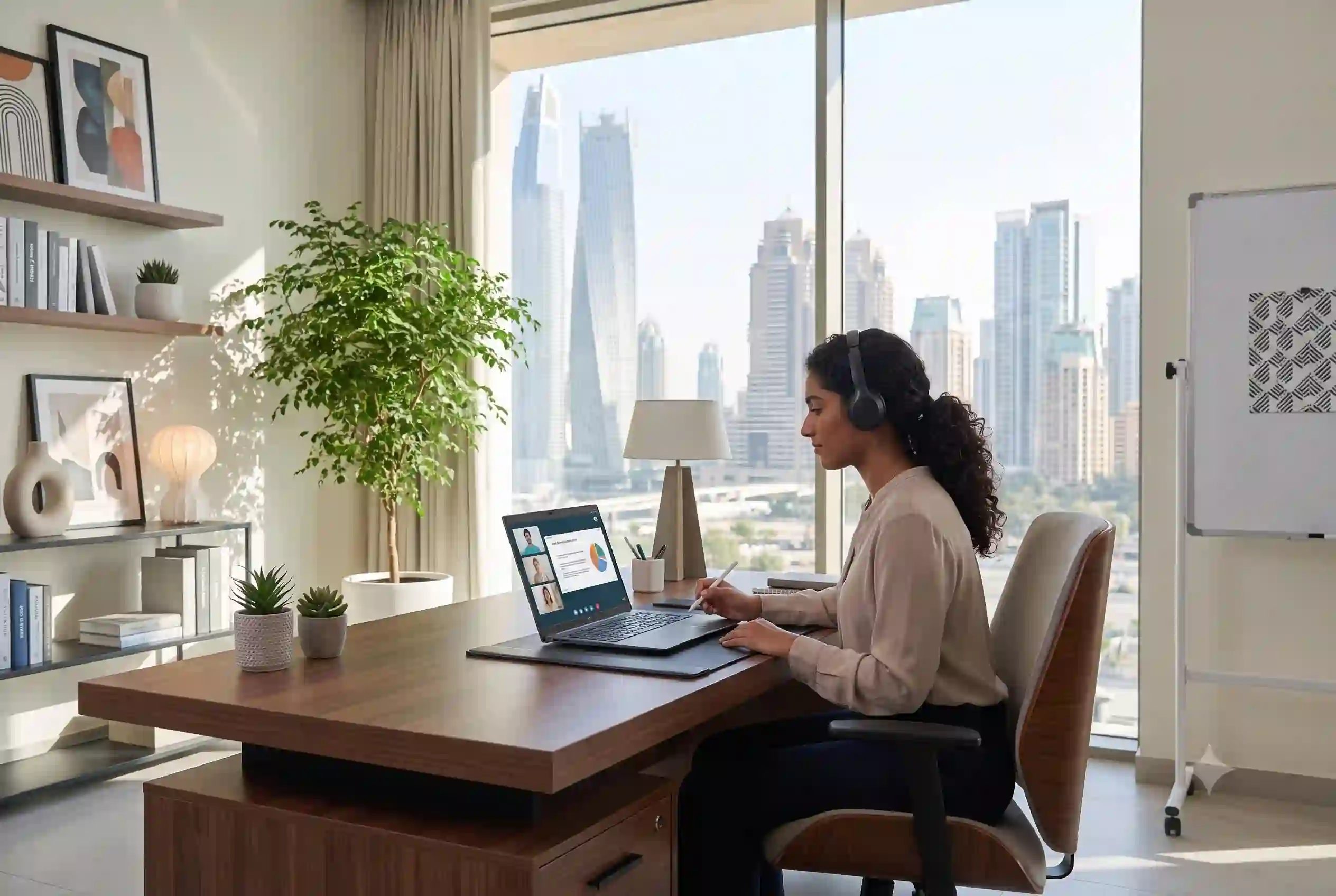 Student participating in an online learning program from Dubai using a laptop