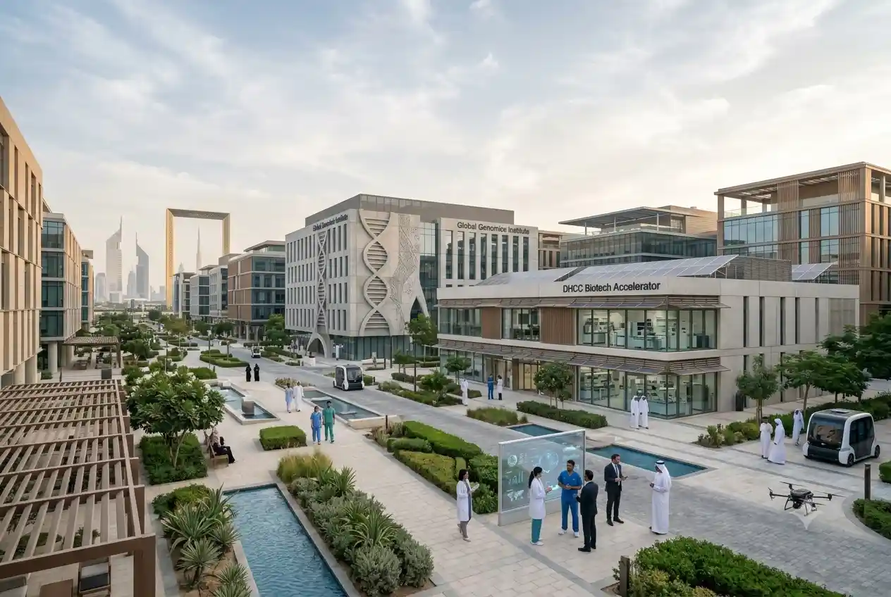 Modern healthcare district and medical infrastructure in Dubai Healthcare City Phase 2