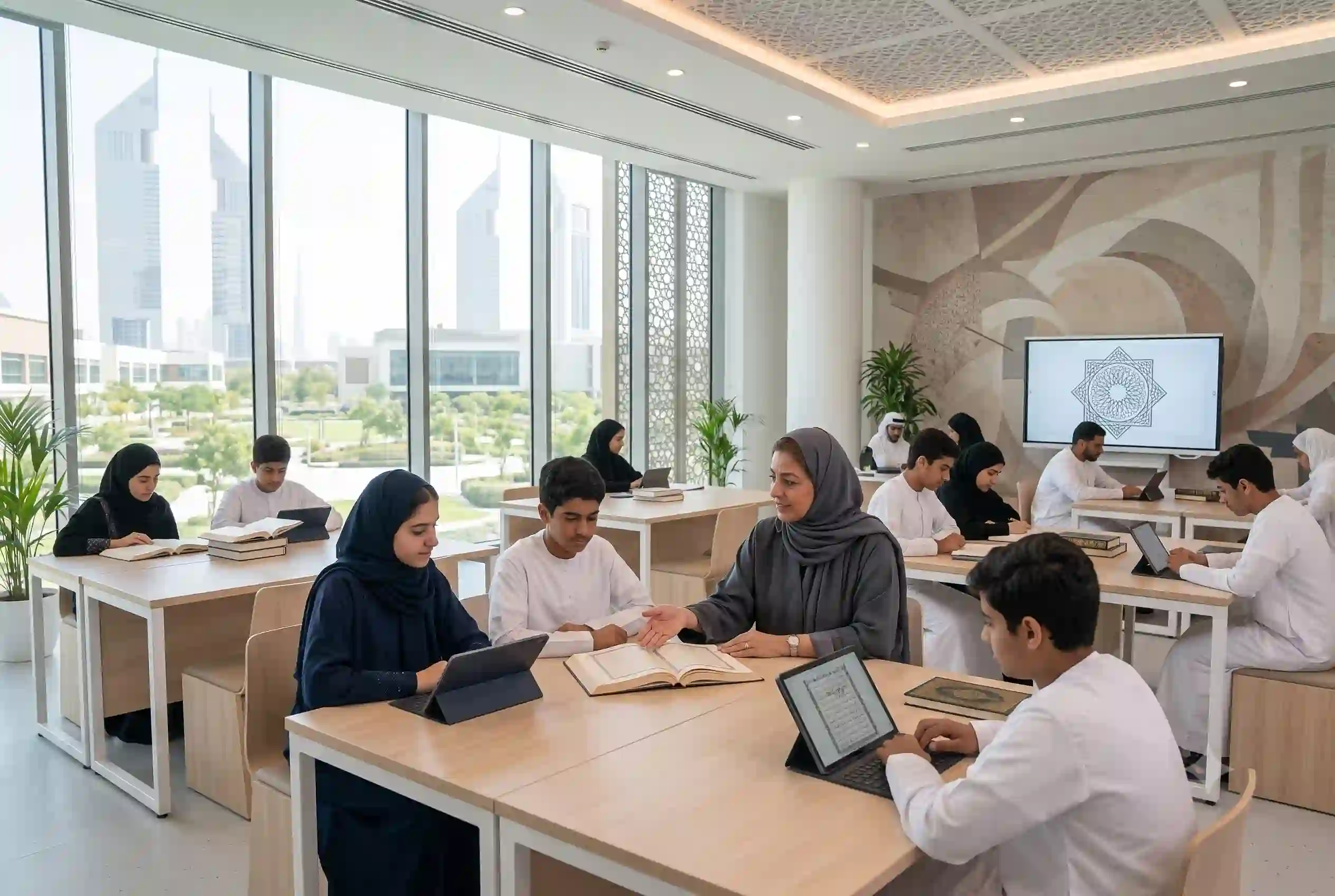 Students participating in Islamic education classes at a learning center in Dubai