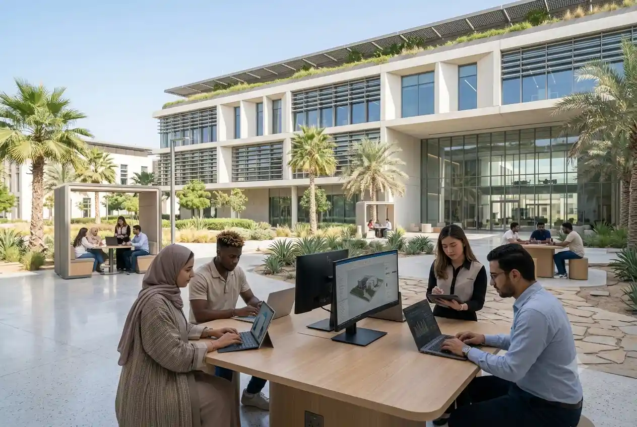 Students learning in a modern technology-focused educational environment in the UAE