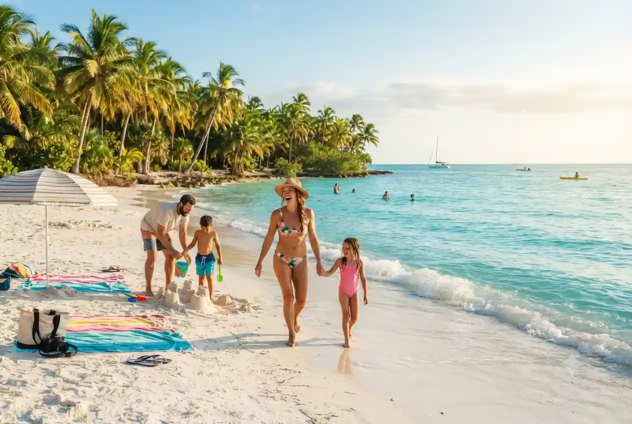 Tropical Florida beach with palm trees and clear water