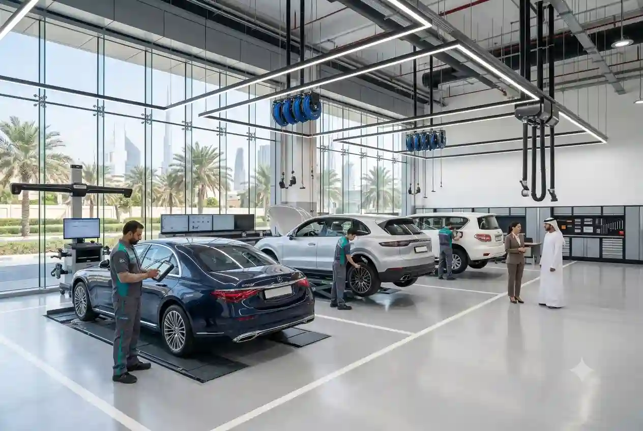 Professional automotive garage providing vehicle repair and maintenance services in the UAE