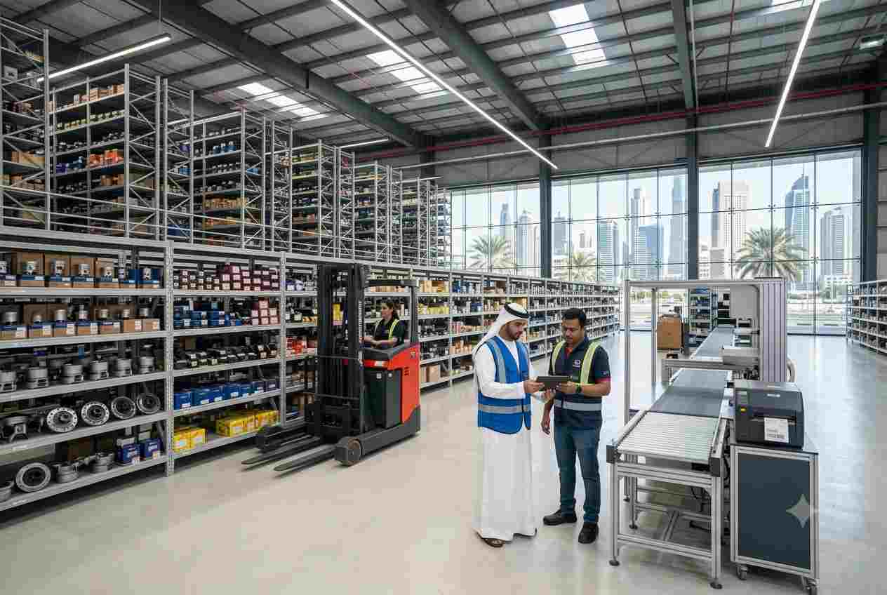 Automotive parts distribution warehouse supporting vehicle maintenance operations in the UAE