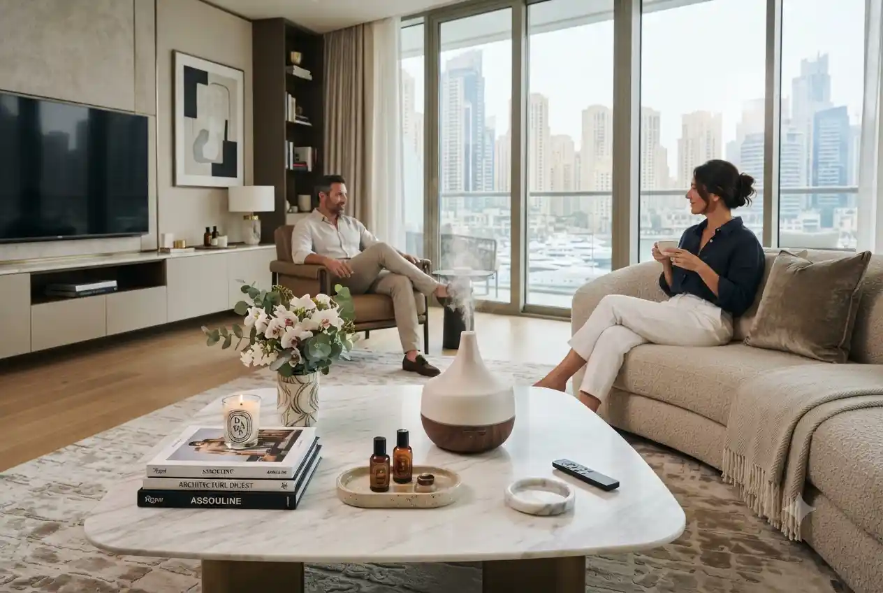 Elegant home diffuser in a modern UAE living room interior