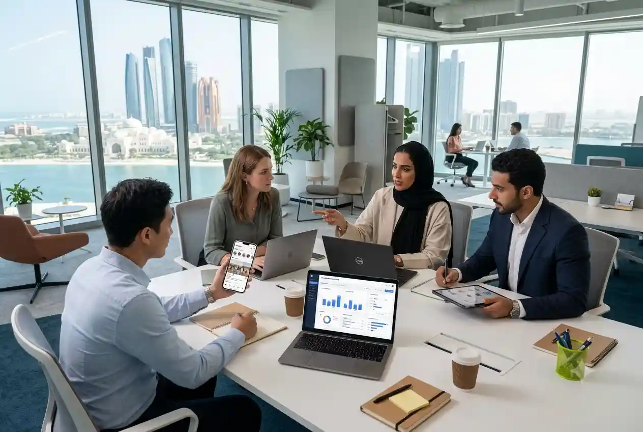 Marketing professionals managing Instagram campaigns in Abu Dhabi