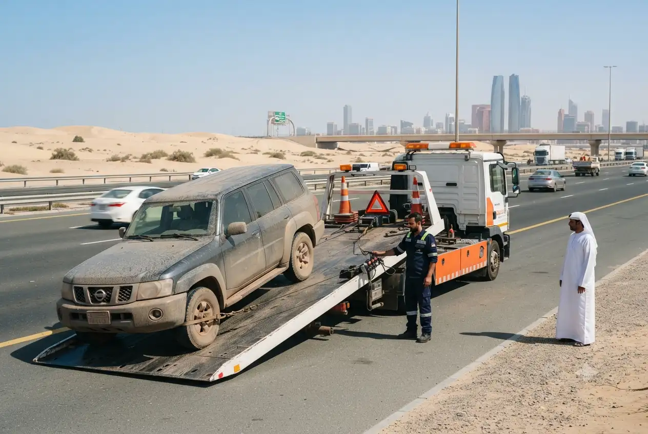 roadside assistance service helping a broken down car in UAE