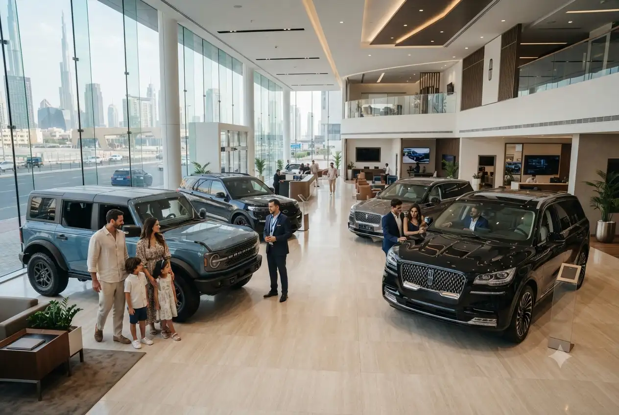 luxury car showroom with premium vehicles in UAE