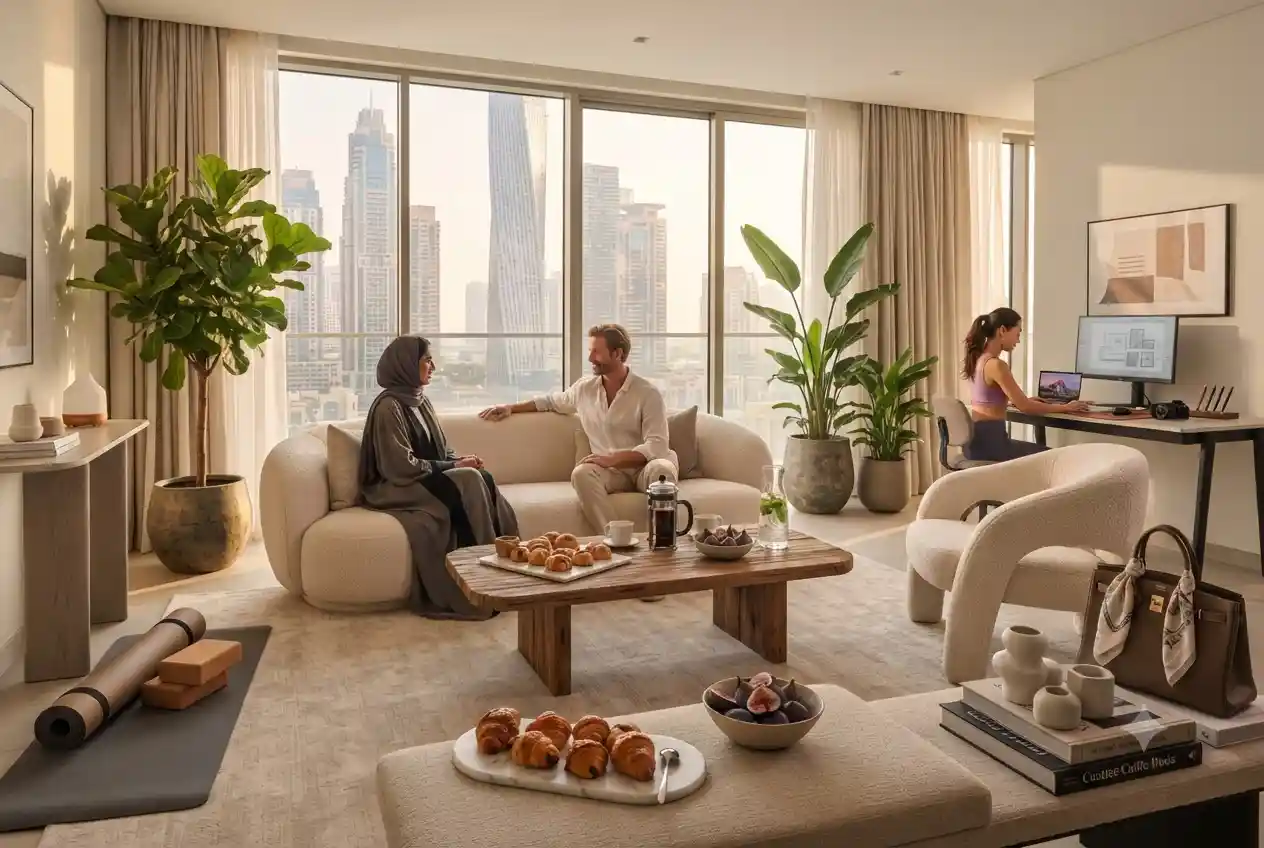 Modern lifestyle aesthetic featuring wellness, interior design, personal style, and contemporary living spaces