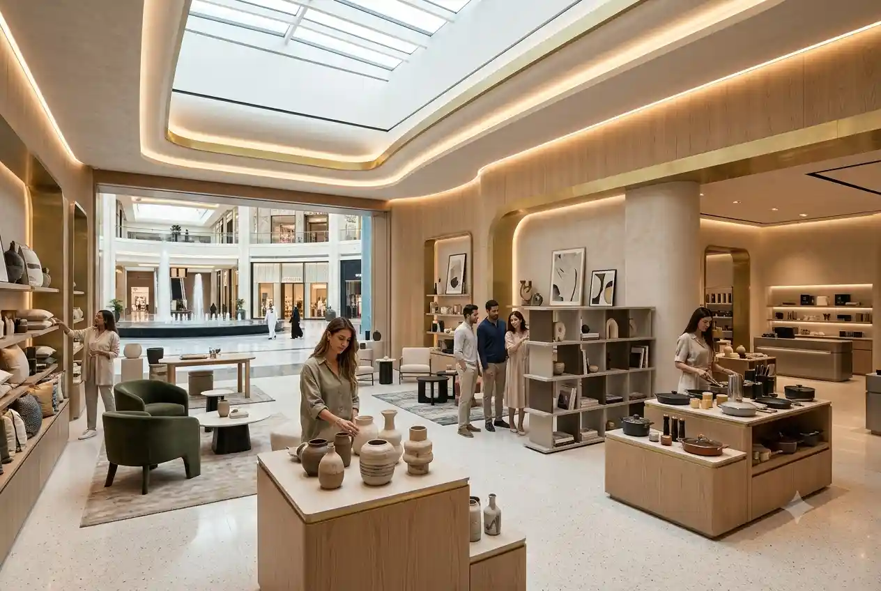 Shoppers exploring lifestyle products and home décor inside Lifestyle Al Wahda Mall