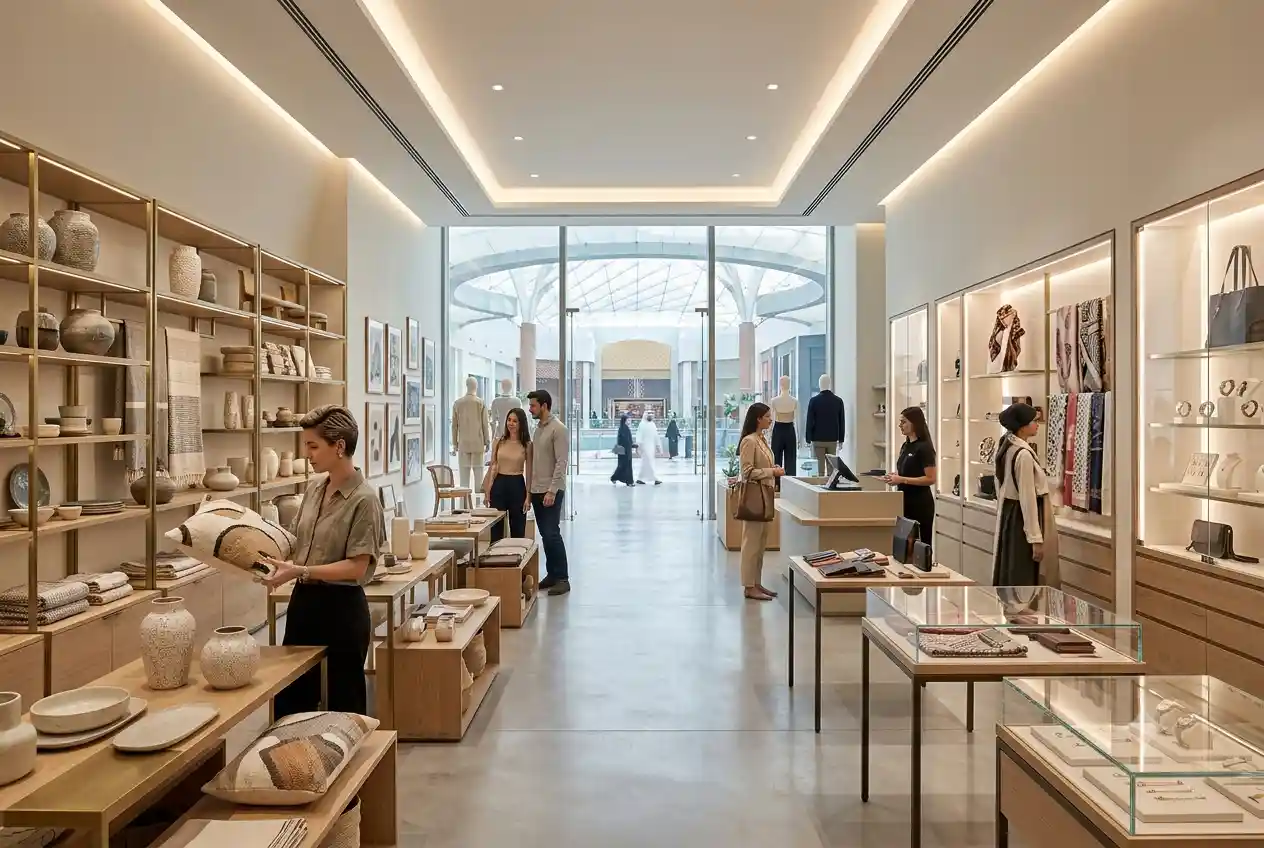 Shoppers browsing lifestyle products and home décor inside Yas Mall Abu Dhabi