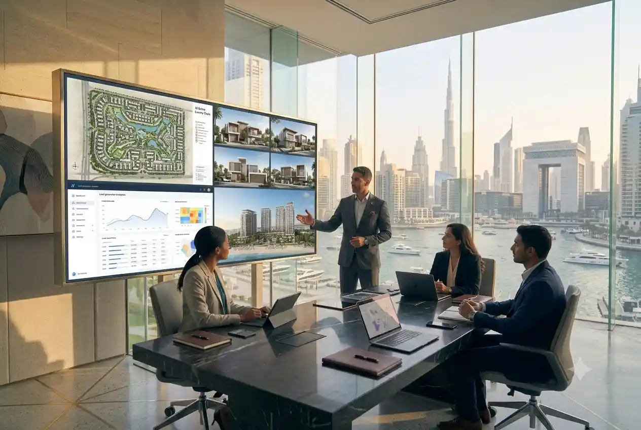 Real estate developers planning marketing campaigns for a UAE property project