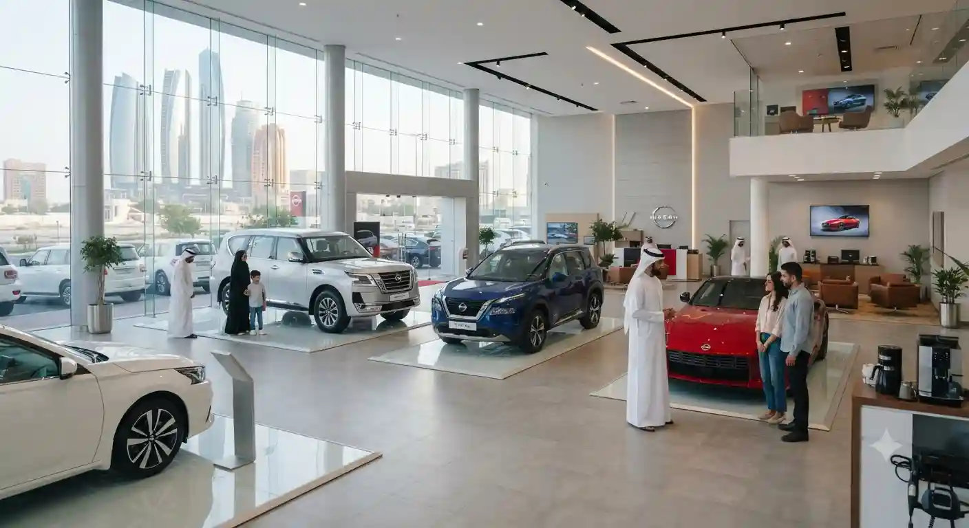 Masaood Automobiles showroom in Abu Dhabi with cars on display