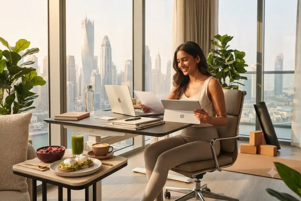 Individual balancing wellness, productivity, and personal development in daily life