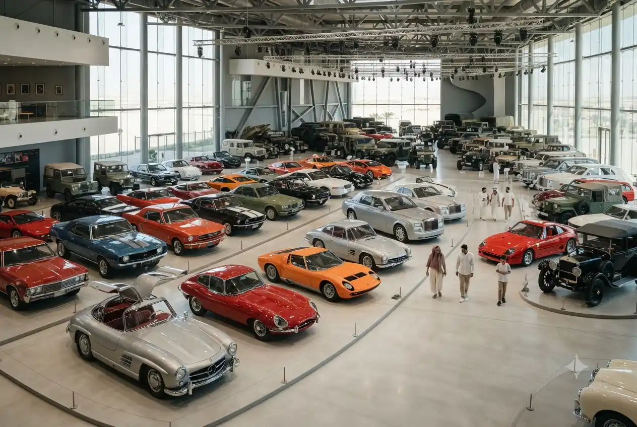 Classic and luxury vehicles displayed inside the National Automobile Museum in Abu Dhabi