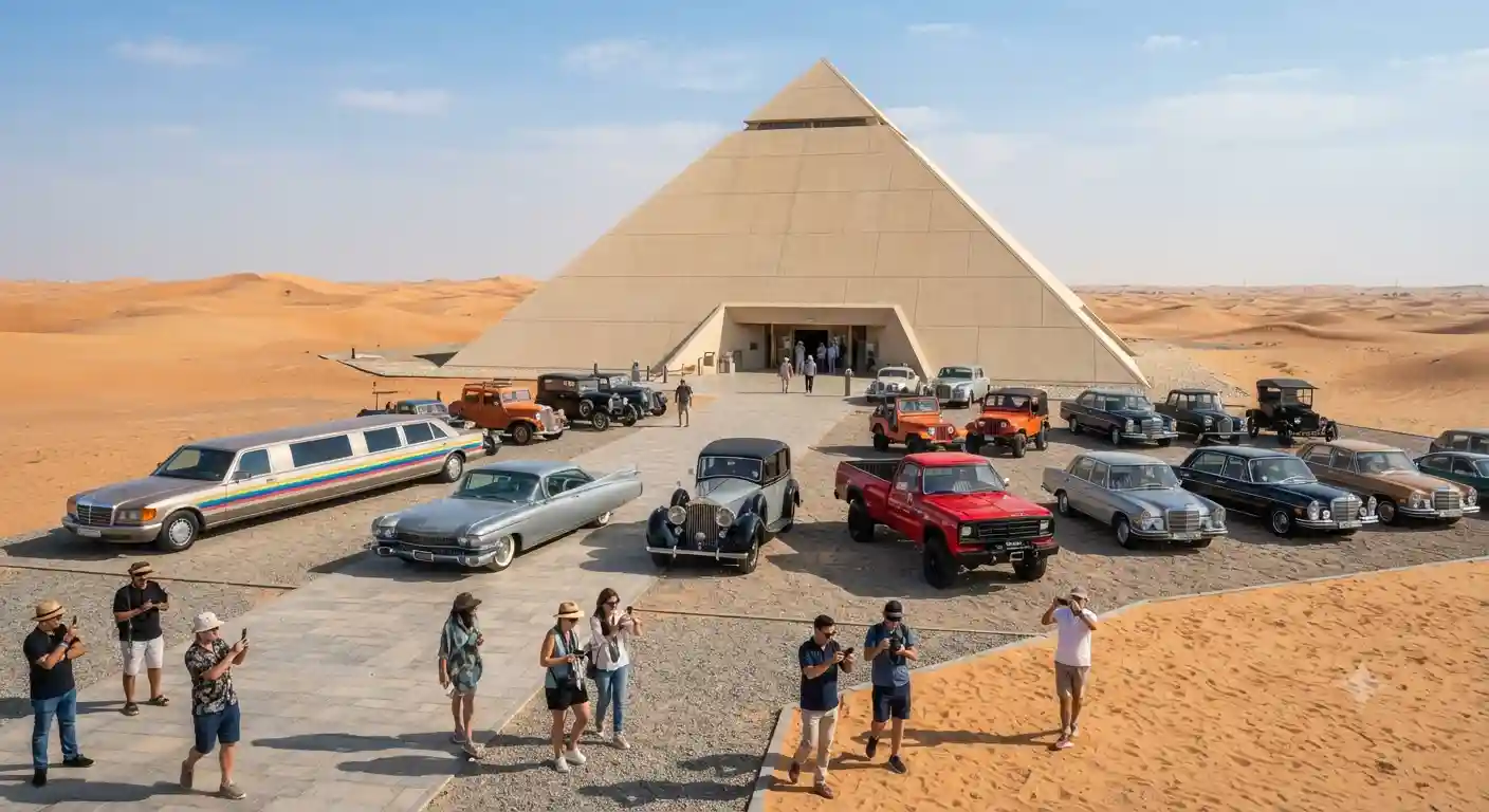 Emirates National Auto Museum pyramid building in Abu Dhabi