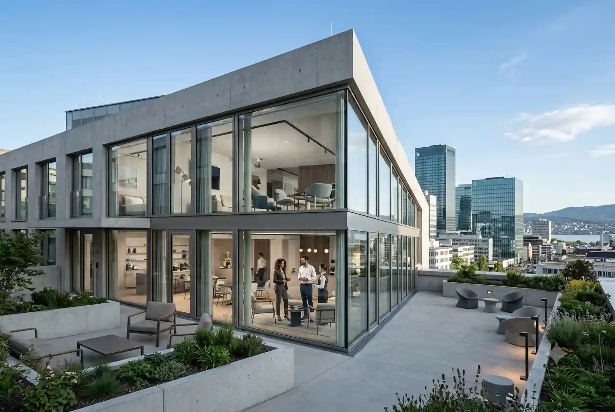 Exterior view of Placid Hotel Design & Lifestyle Zurich with contemporary architecture