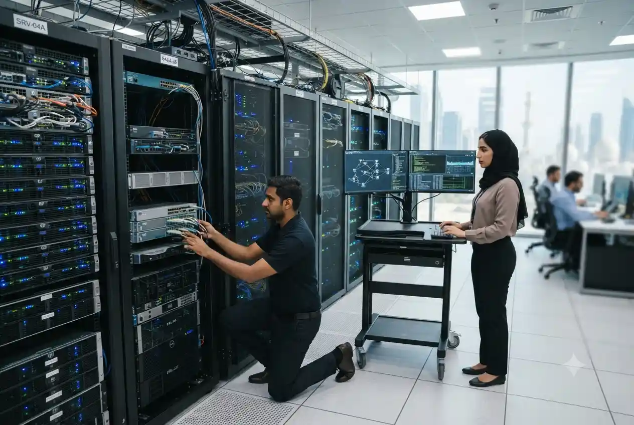 IT professionals working in a modern technology office in the UAE