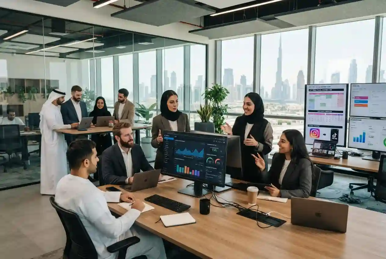 Marketing professionals managing social media campaigns and content strategies
