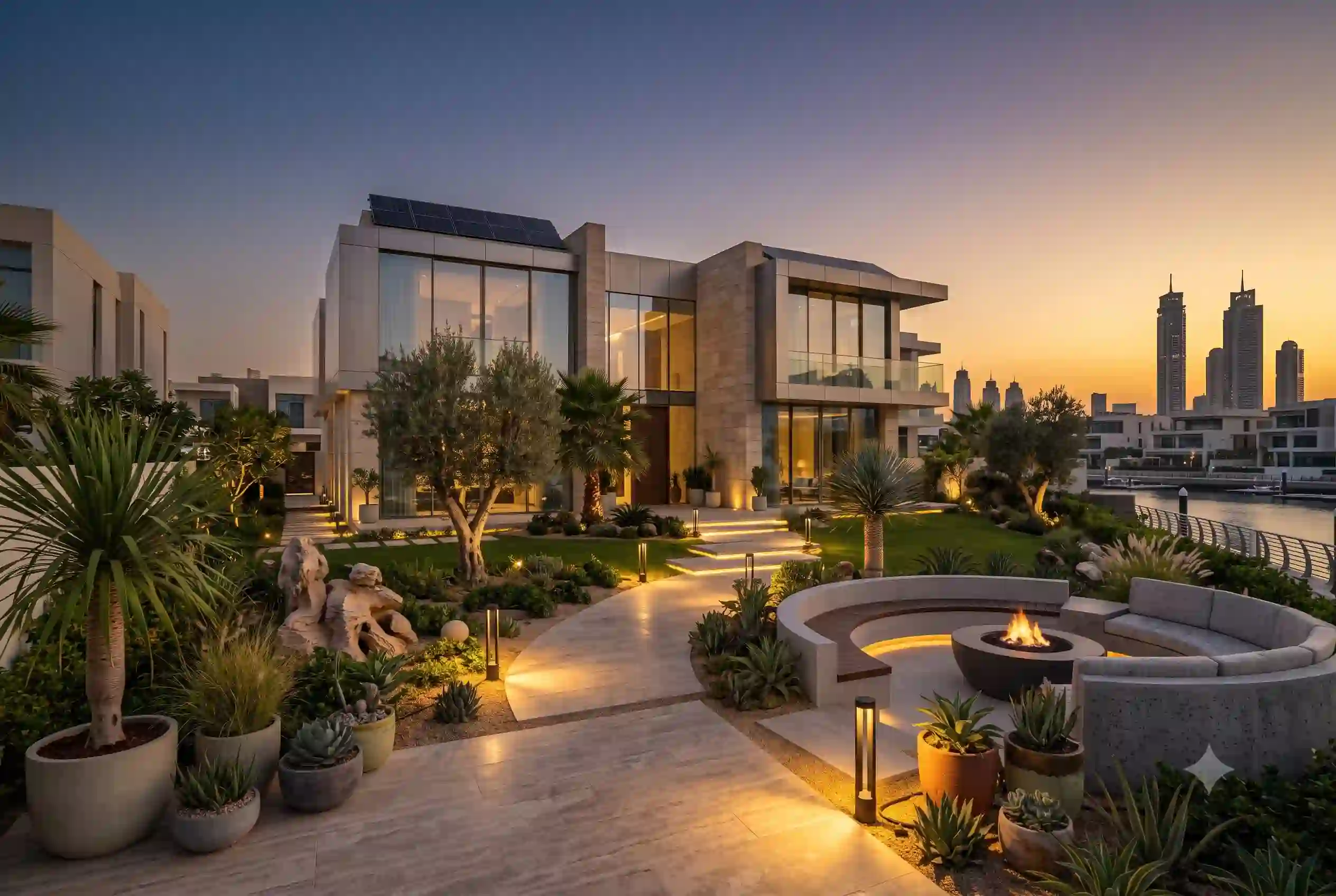 Solar lights installed around a modern residential property