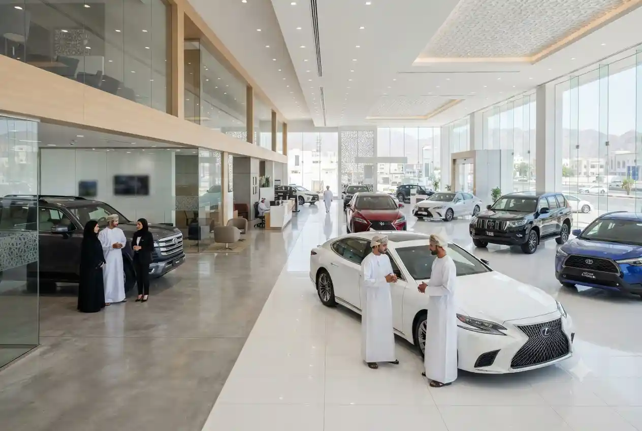 : Toyota and Lexus cars displayed in Oman showroom