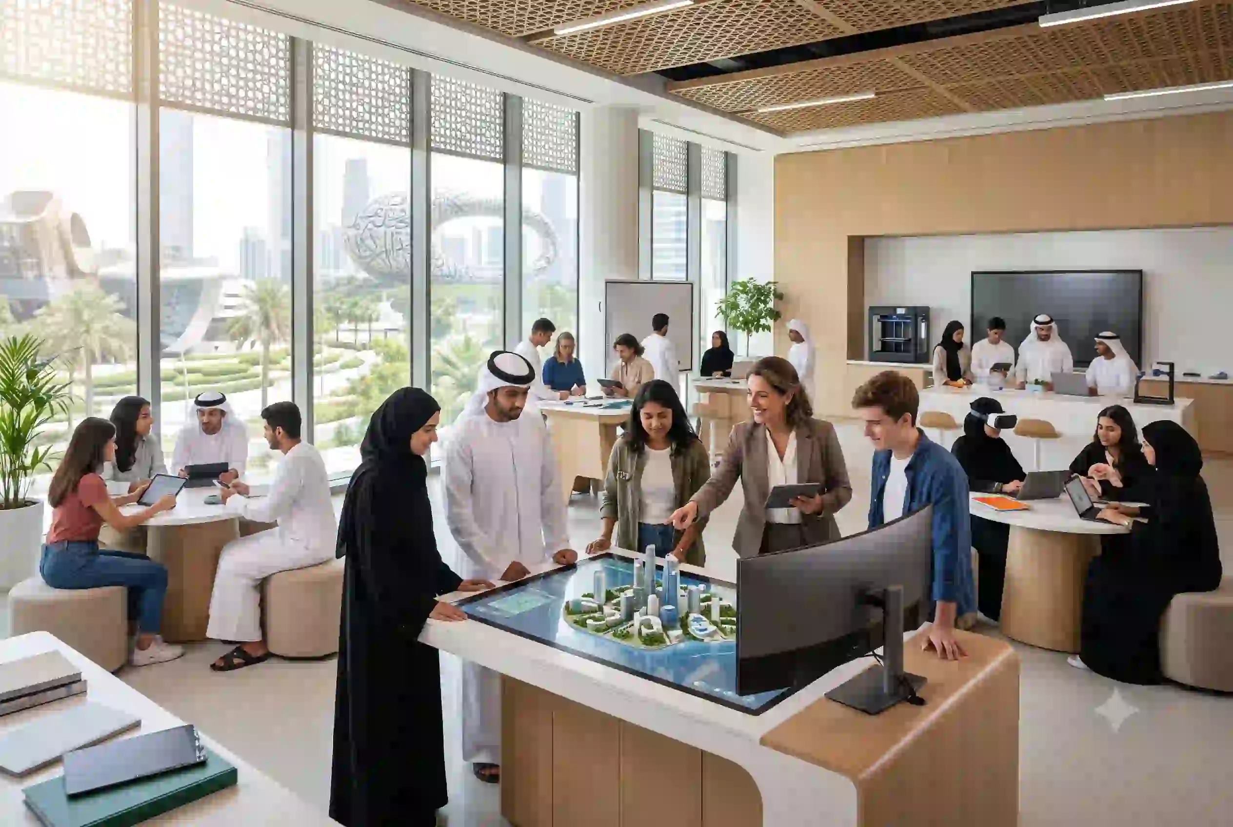 Students learning in a modern UAE classroom reflecting the goals of the UAE National Education Charter
