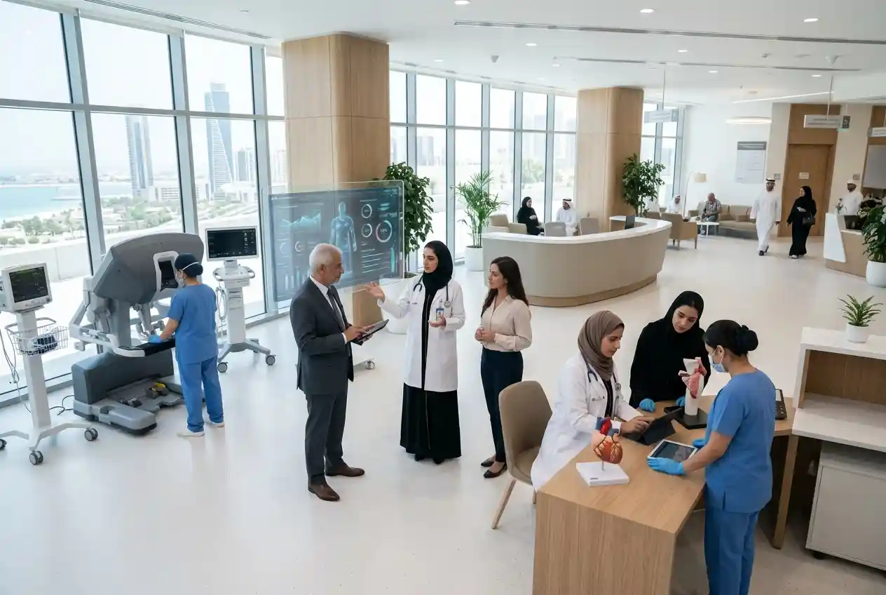 Healthcare professionals working in a modern UAE medical facility