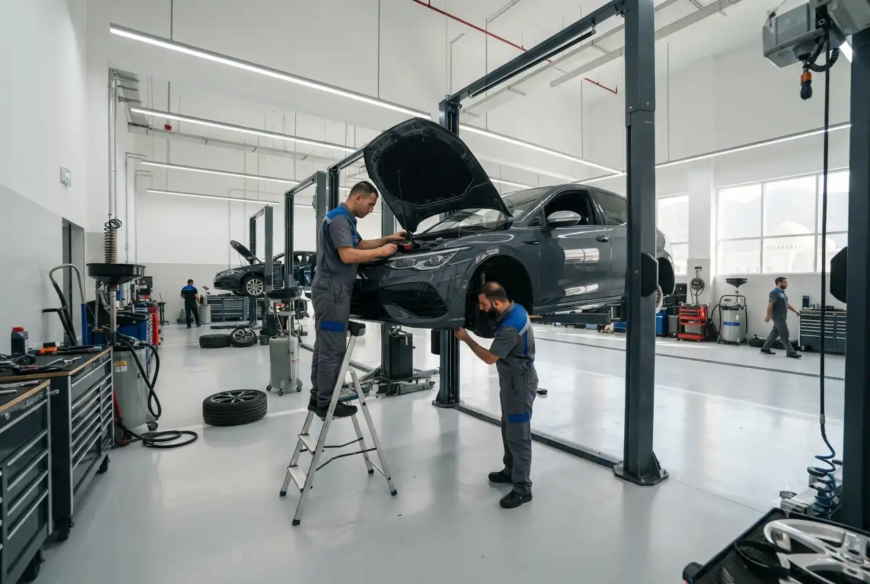 Volkswagen car being serviced in Fujairah workshop