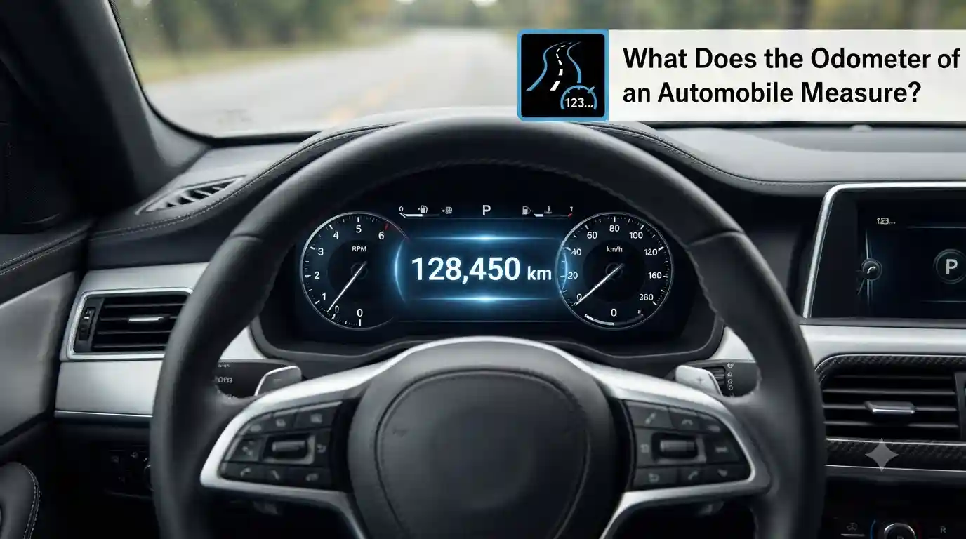 What Does the Odometer of an Automobile Measure? Digital car odometer displaying total vehicle mileage.