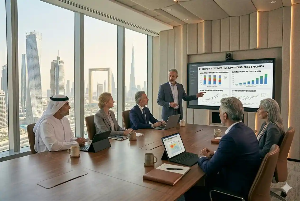Professional digital marketing company team meeting with business clients in Dubai