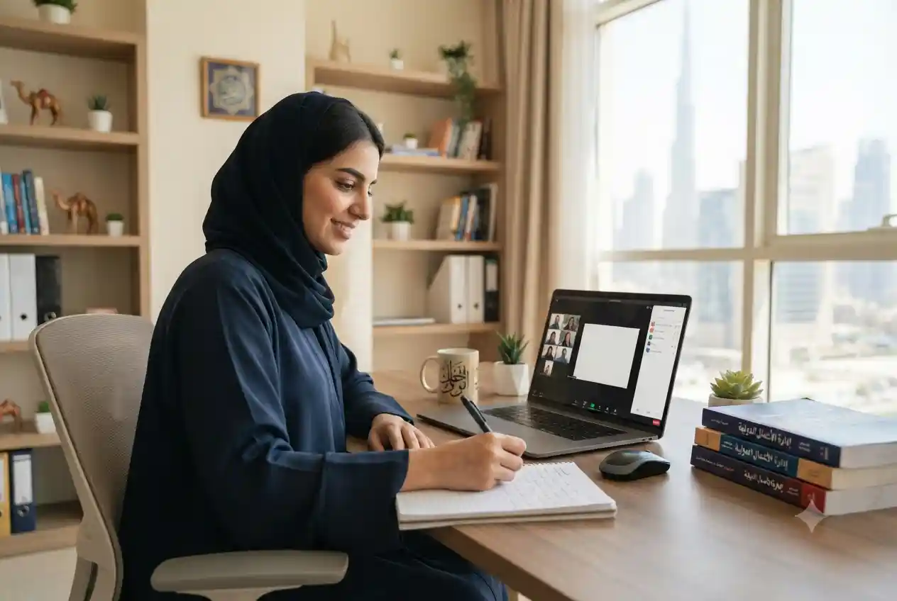 Student studying an online distance education course from home in the UAE